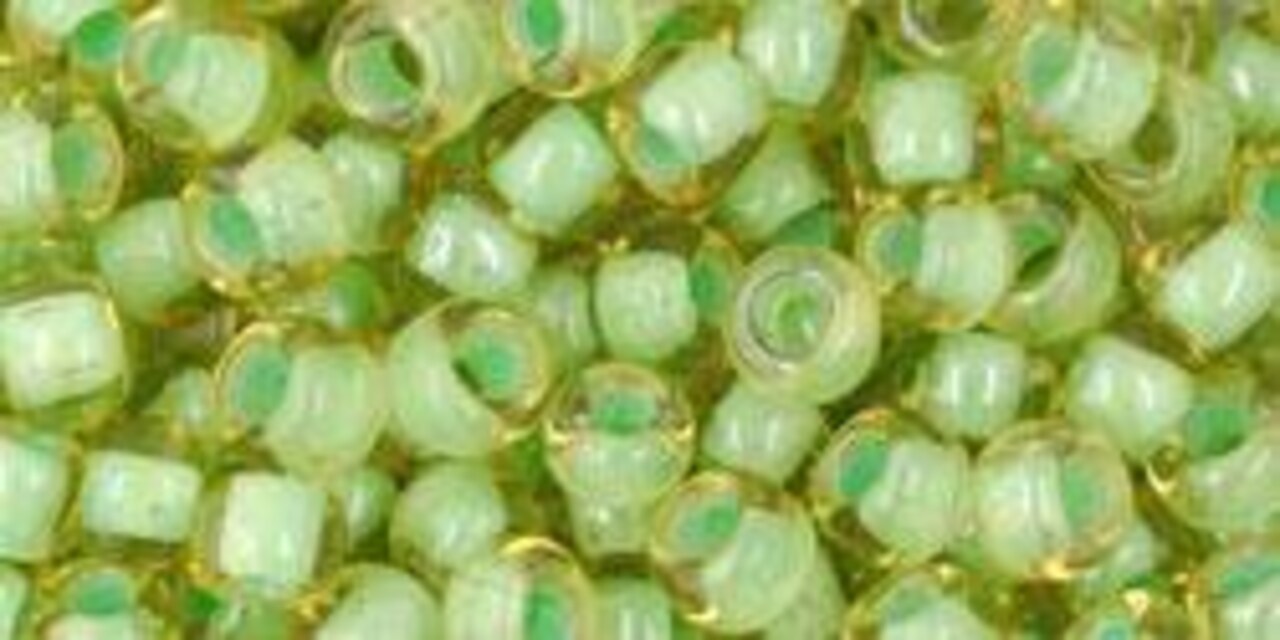 Toho 6/0 Round Japanese Seed Bead, TR6-945, Inside Color Jonquil/Mint Julep Lined